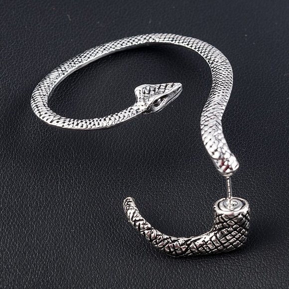 Greek Goddess Wrap-Around Silver Snake Earring - Picture 3 of 9